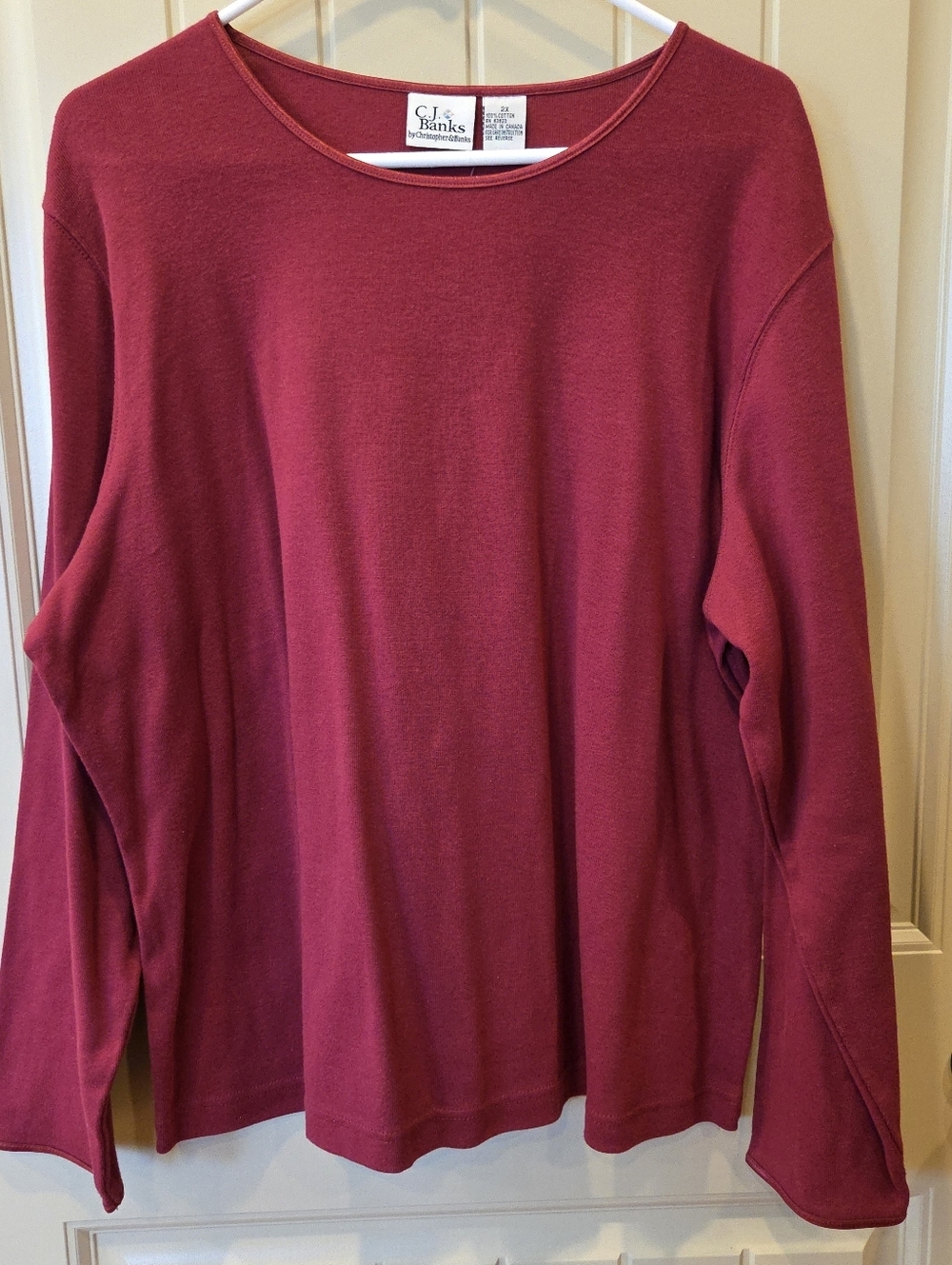 C.J. Banks Burgundy/ Maroon Long Sleeve Cotton Knit Top Plus Size 2X